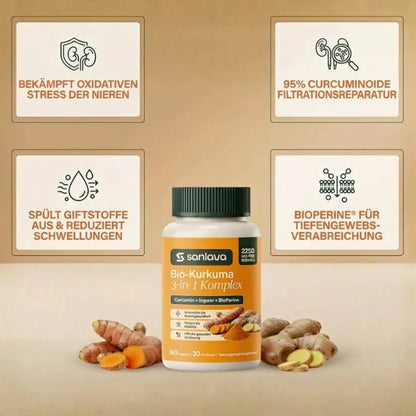 Sanlava Bio-kurkuma 2250 mg | Podporuje zdravou filtraci ledvin a pomáhá vyplavovat zánětlivé usazeniny